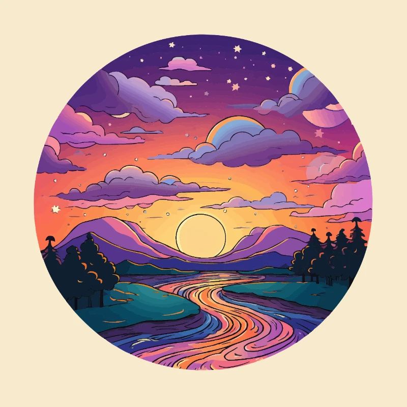 Coucher de soleil sur la rive de la rivière