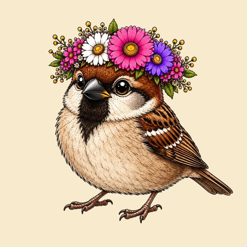 Oiseau décoré de fleurs
