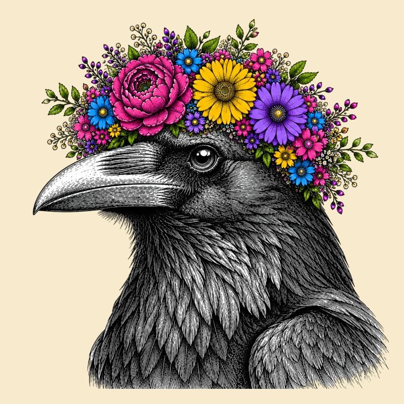 Crow's Head with Flower Crown