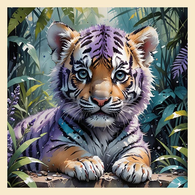 Bunter Tigercub im Dschungel