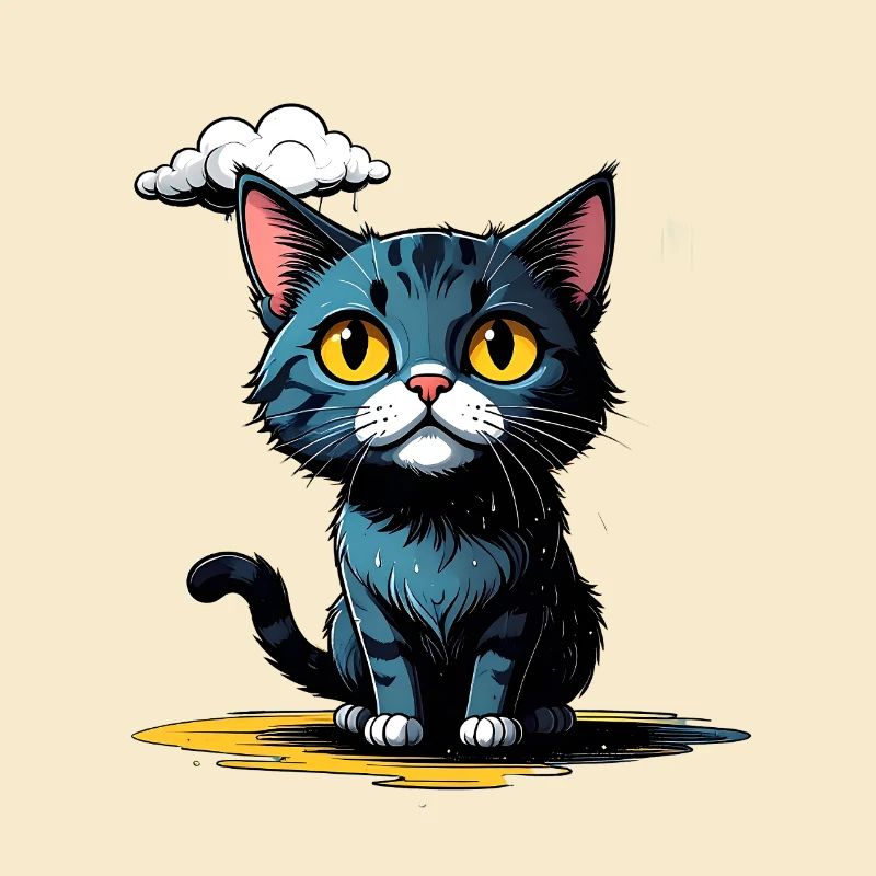 Cat under a rain cloud