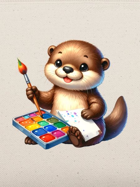 Kleiner Comic-Otter mit Pinsel und Farbpalette