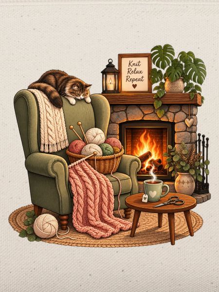 Kuschelige Strickzeit am Kamin stricken Handarbeit