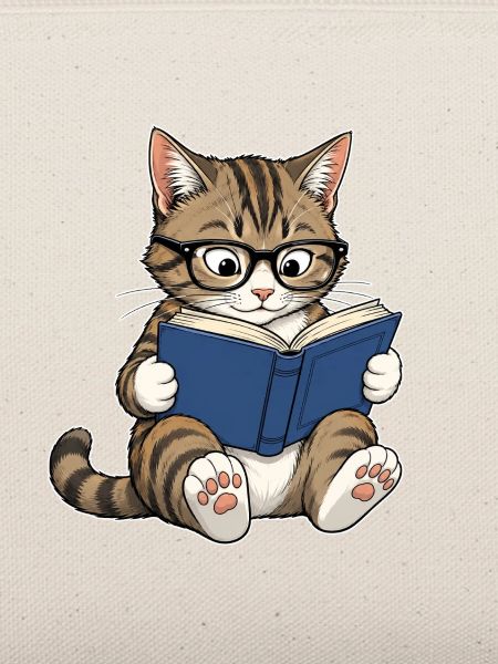 Lesende Katze mit Brille – Bücherwurm
