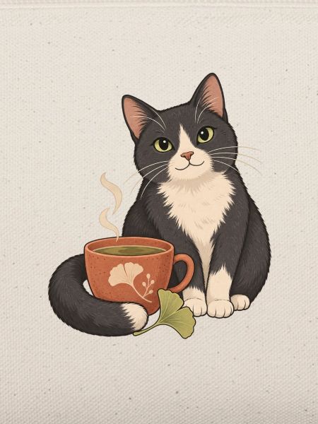 Gemütliche Katze mit Teetasse