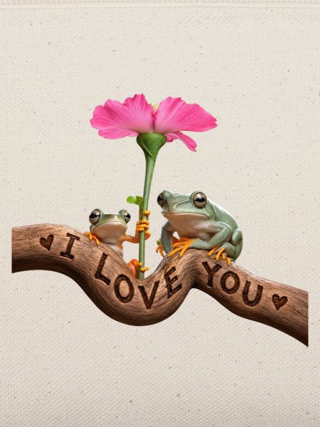 Froschliebe unter rosa Blüte
