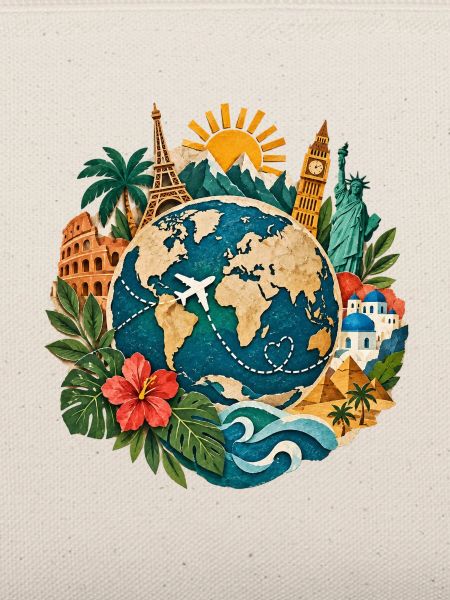 Weltreise Globus mit Landmarken