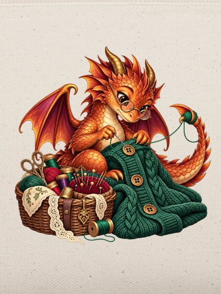 Strickender Drache mit Wolle