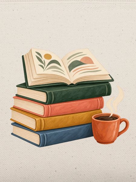 Bücherstapel Morgenkaffee