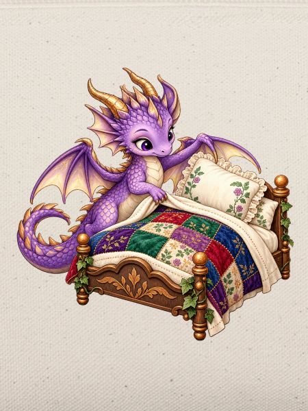 Lila Drache auf Quiltbett