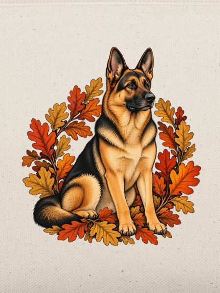Schäferhund mit Herbstlaub – Hunde Geschenk
