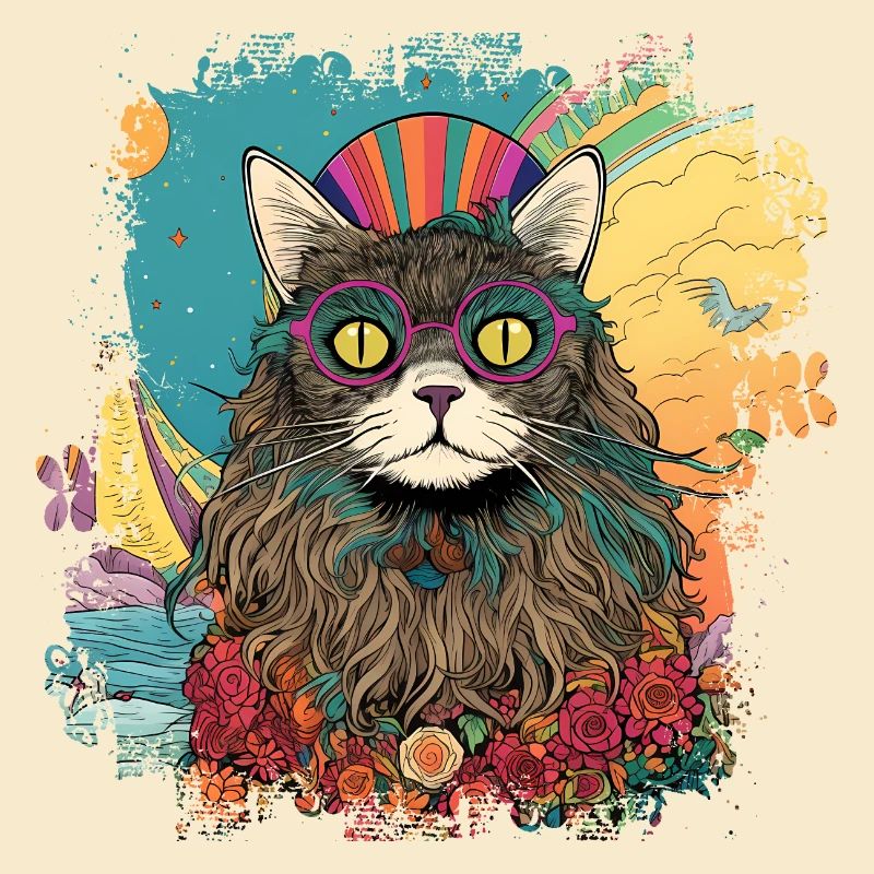 Coole bunte Hippie Hipster Katze mit Brille