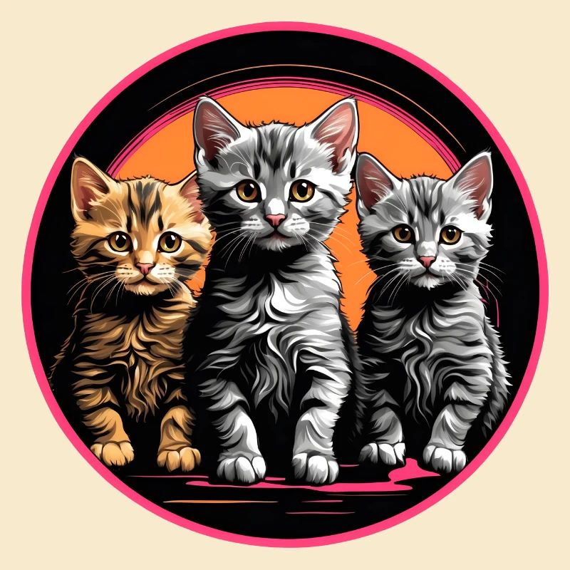 Trois chatons mignons dans un cadre rond