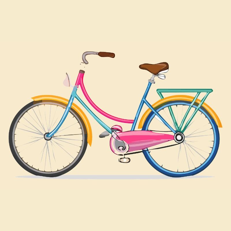 Technical drawing, vintage, bicycle, colorful