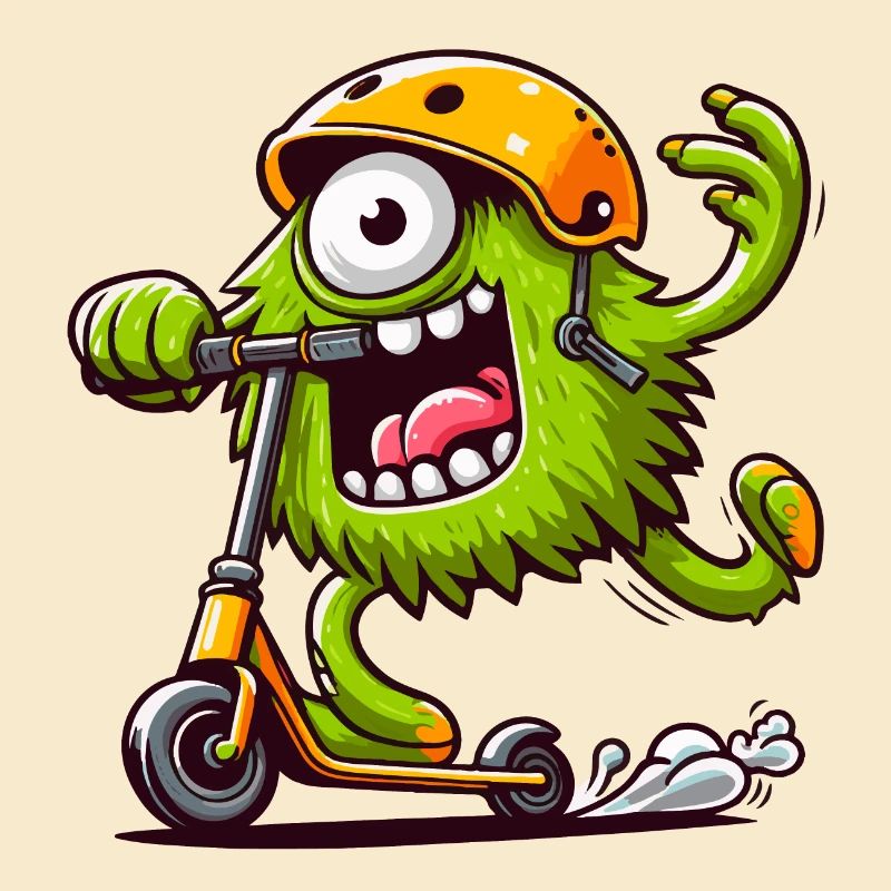 Monstre mignon drôle sur escooter
