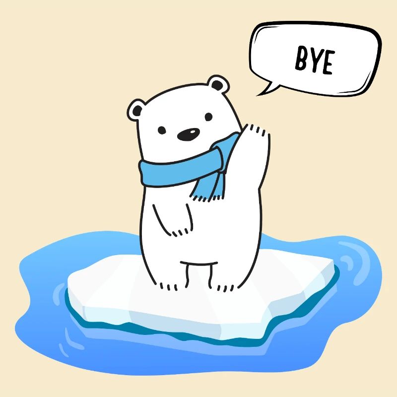 Kleiner Eisbär auf schmelzendem Eis - Bye