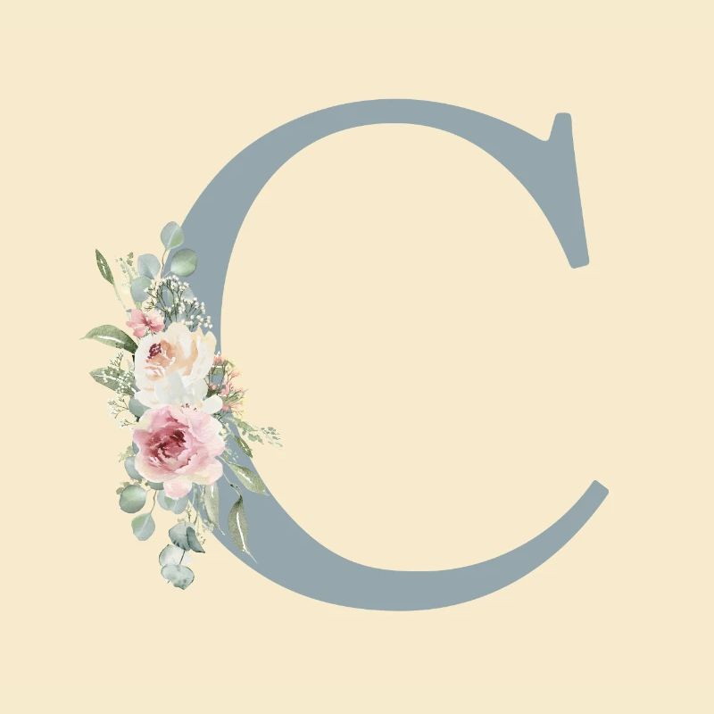 C| Monogramm | Eukalyptus-Pastell-Blumen-Blau