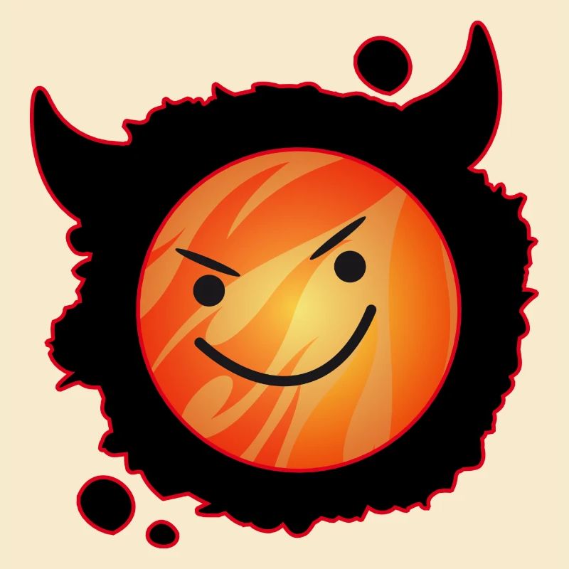 cute devil in flames and glowing face