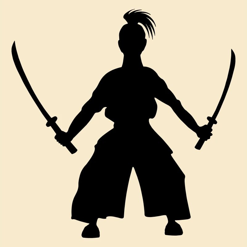 Samurai standing Japanese swordsman 2 swords