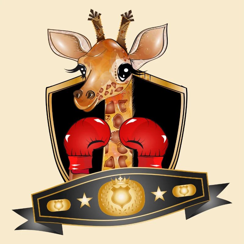 Giraffe als Boxer mit Boxhandschuhe und Box Gürtel