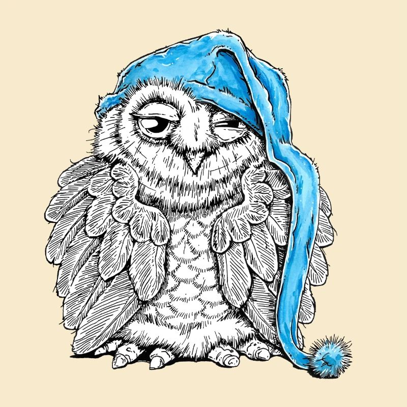 Owl with sleepyhead