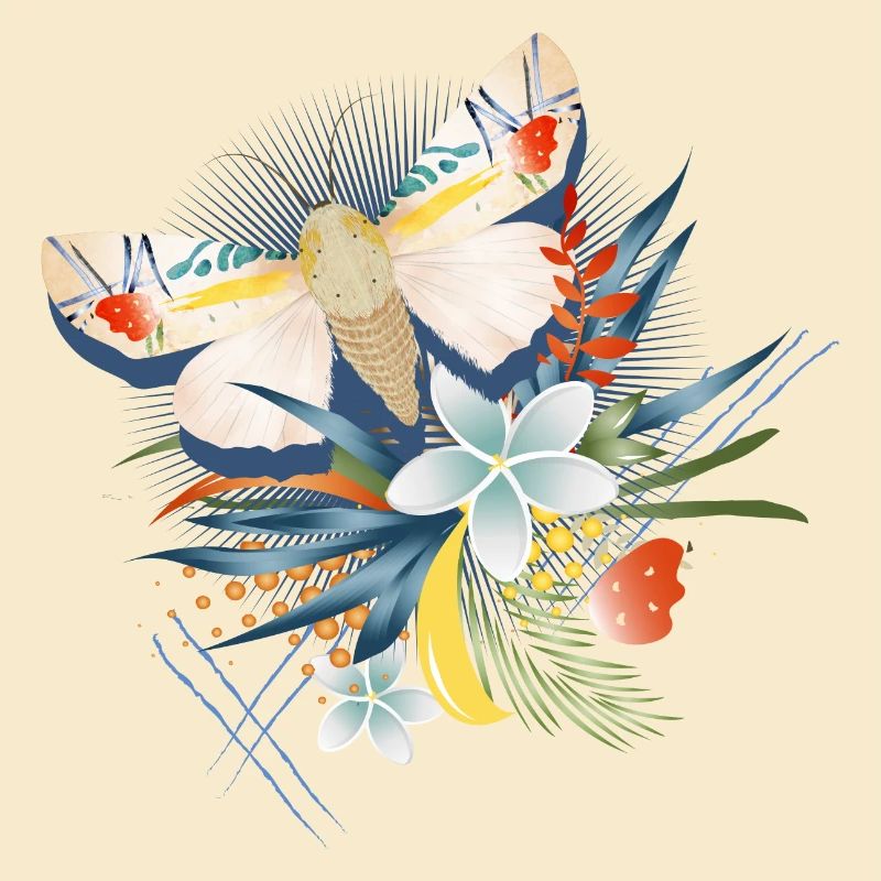 Papillon rare avec des fleurs exotiques