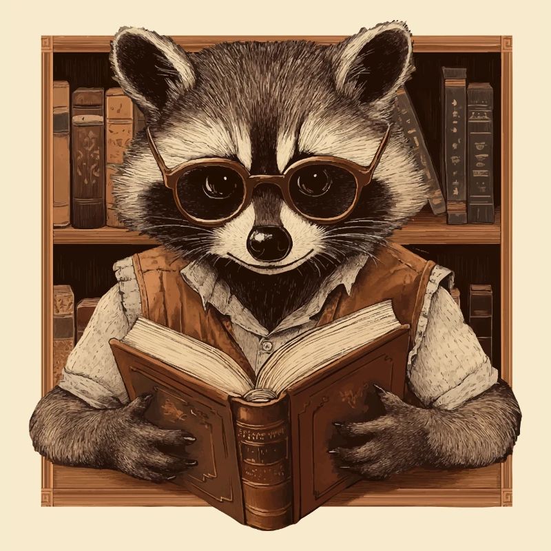 Intelligenter Waschbär mit Brille und Buch – Büche