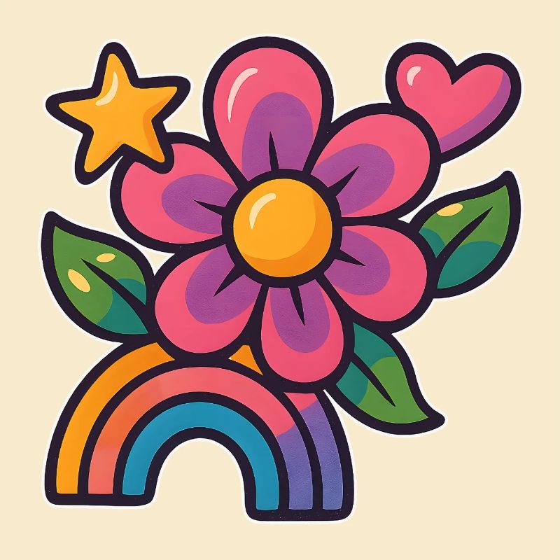 Fleurs colorées et illustration arc-en-ciel