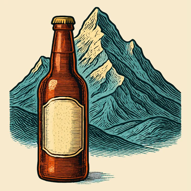 Abstraktes Berglandschaft mit Flasche