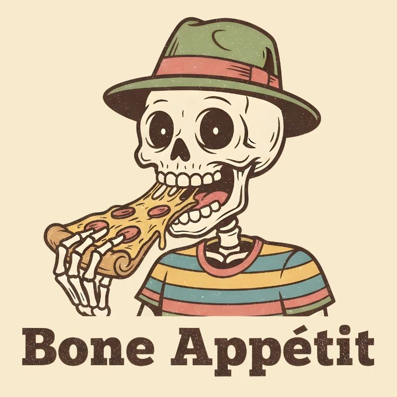 Bone Appétit Skelett isst Pizza