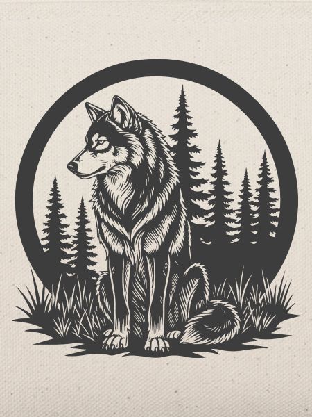 Waldwolf Silhouette im Kreis
