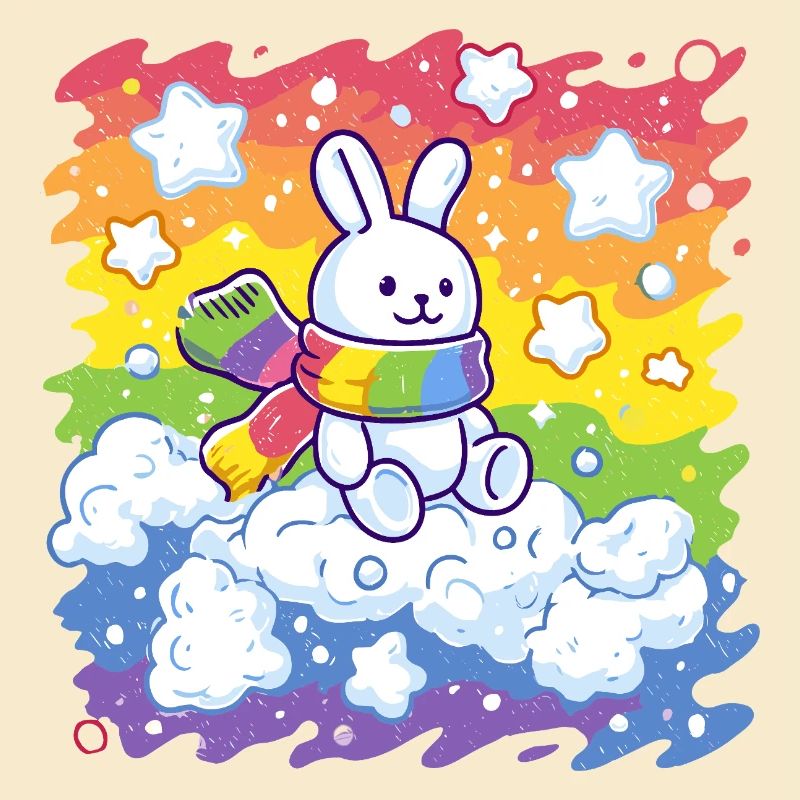 Rainbow bunny on cloud