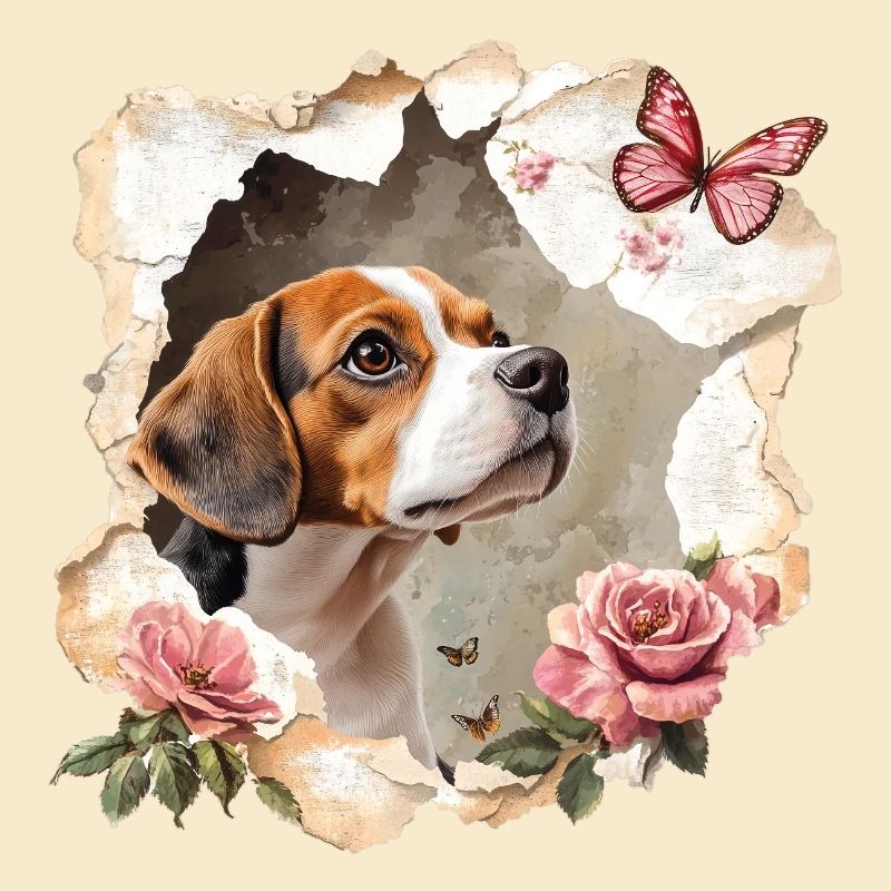 Beagle with butterfly