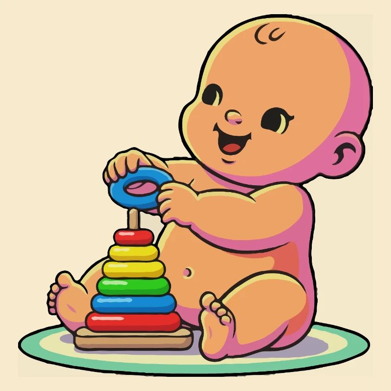 Baby with Rainbow Stacking Rings