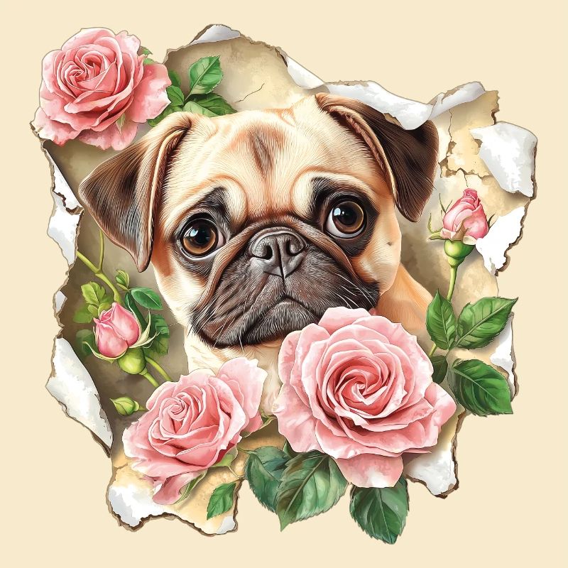 Mops mit Rosen