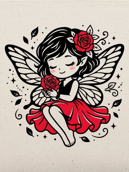 Rosenflügel Fee im Roten Kleid