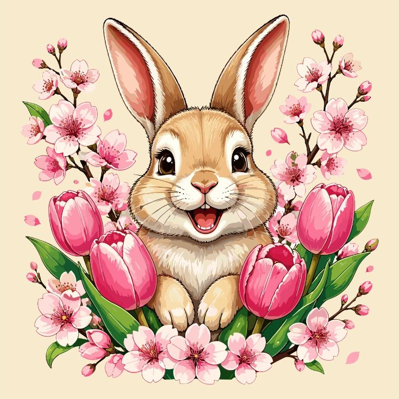 Lapin de printemps avec des fleurs
