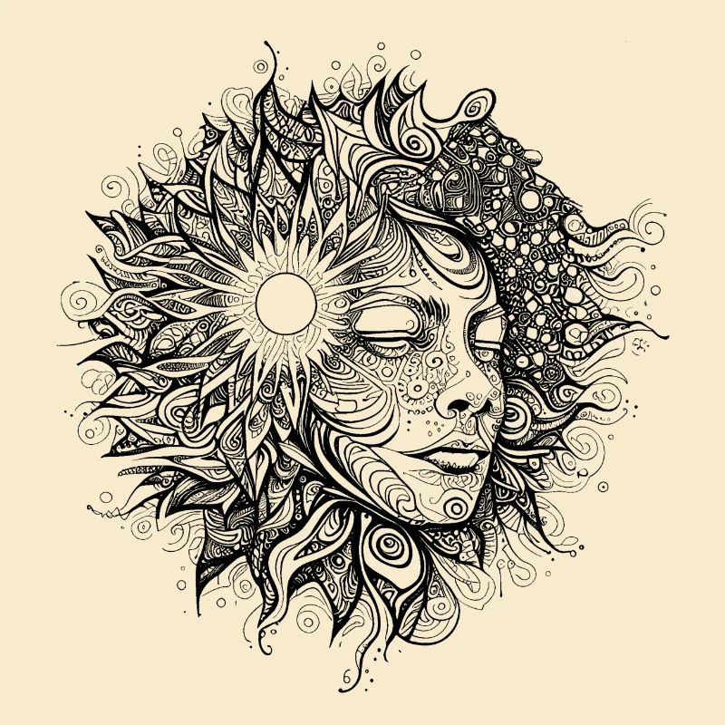 Boho Artwork, Woman with Sun Pattern