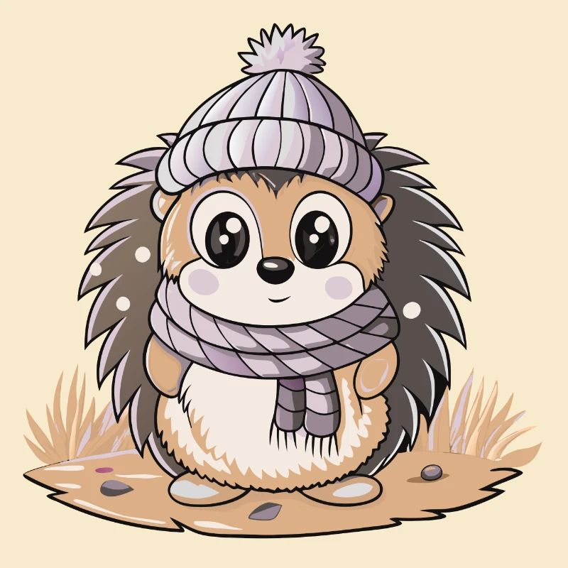 Hérisson mignon avec écharpe et chapeau à pompon.