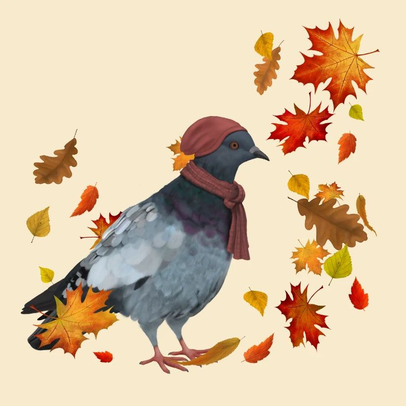 Taube im Herbst mit Blättern