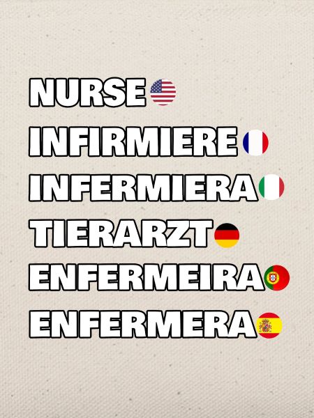 Krankenschwester in 6 verschiedenen Sprachen