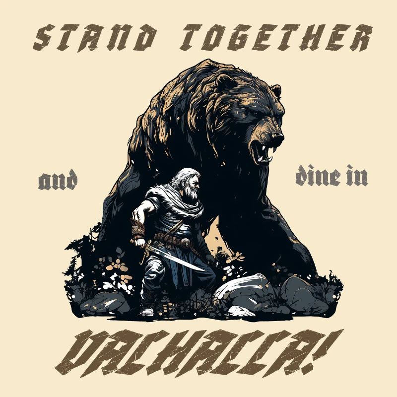 Vikings with bear "Dine in Valhalla!"