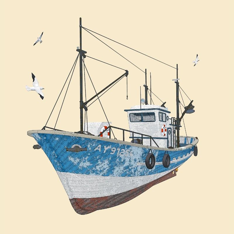 Fischkutter mit Seemöwen