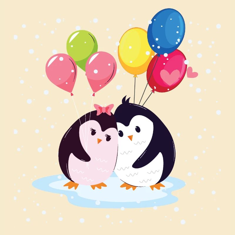 Pinguine mit Luftballons