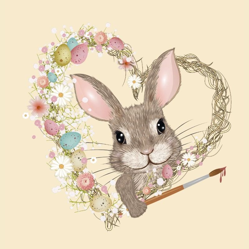 Easter Eggs Heart with Easter Bunny and Brush for Easter