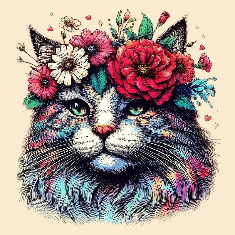 Chat avec des fleurs