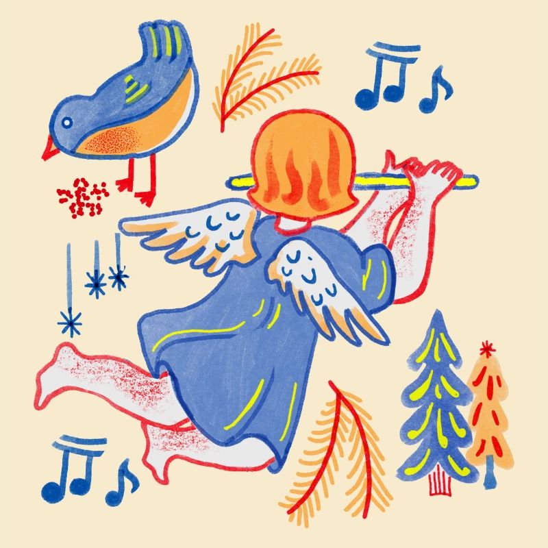 Engel mit Flöte_Midcentury Motiv