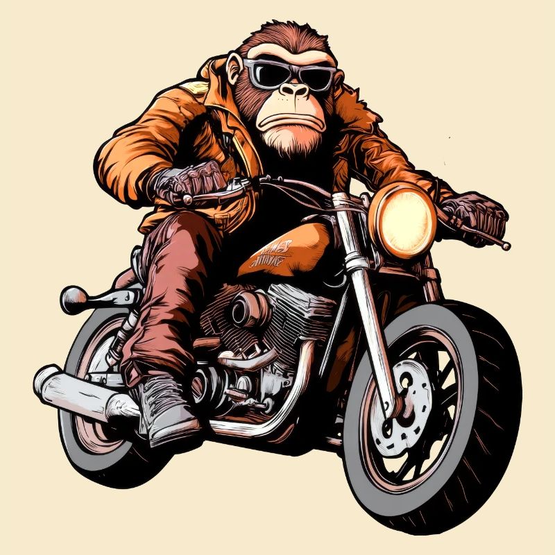 Affen Motorradfahrer / Motorrad Affe
