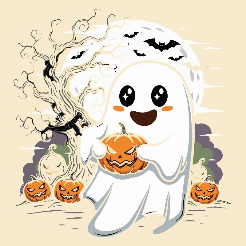 Cute Ghost with Jack-O-Lantern