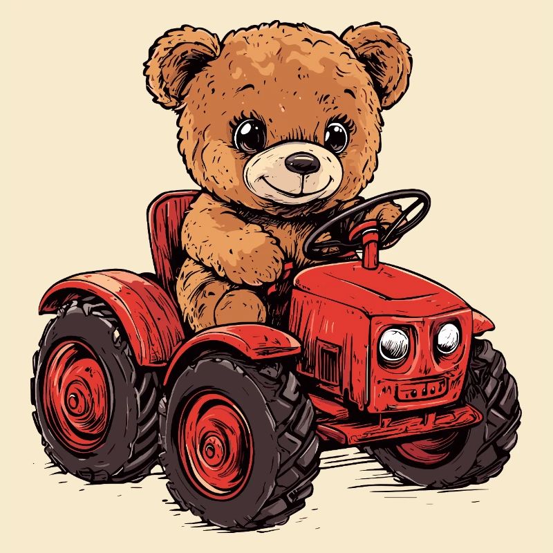 Teddybär auf rotem Traktor